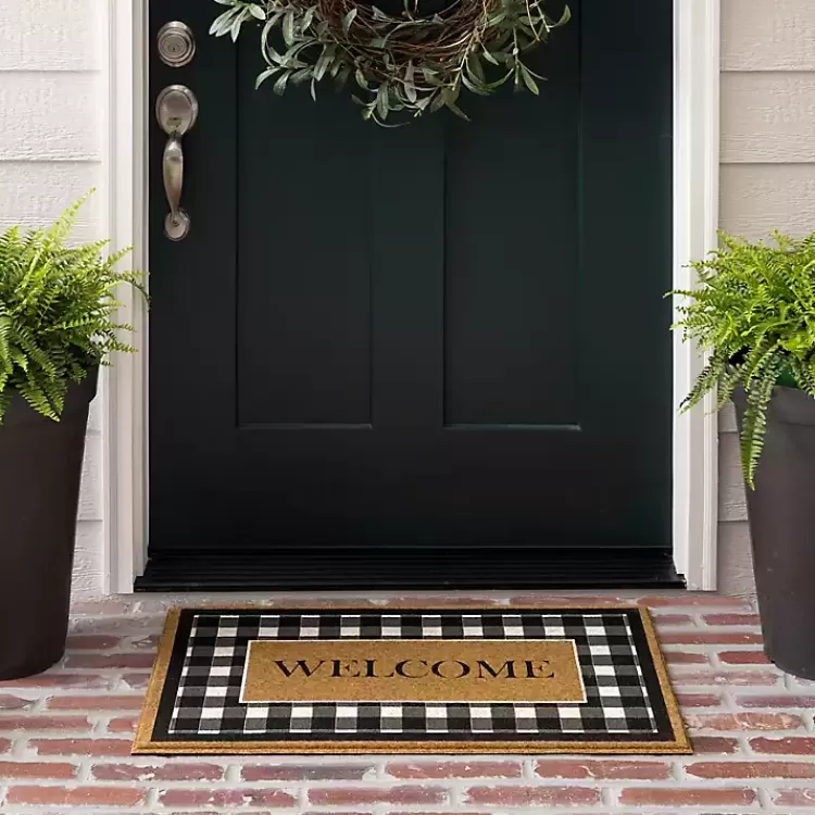 Black and White Buffalo Check Welcome Doormat>Kirklands Home Flash Sale
