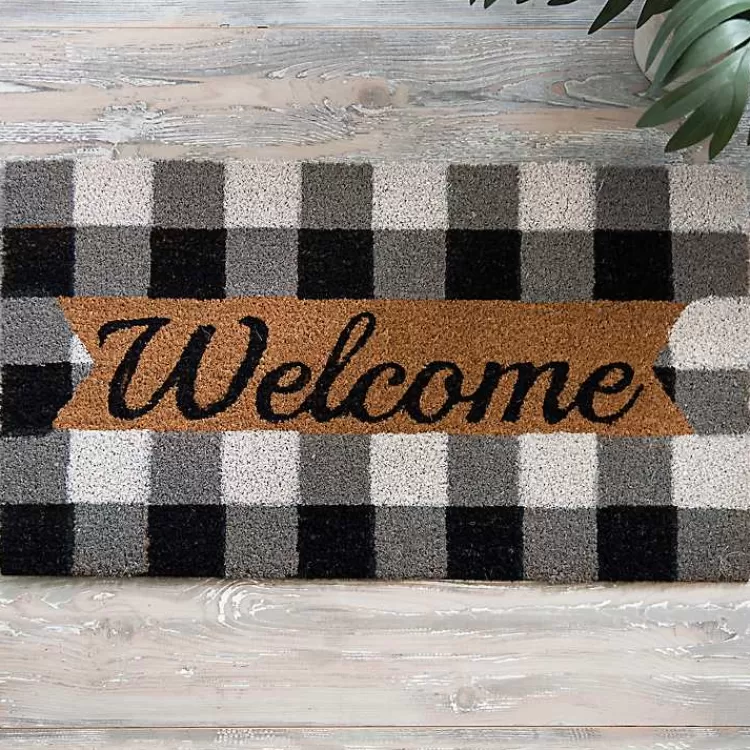 Black And White Buffalo Check Welcome Mat>Kirklands Home Sale