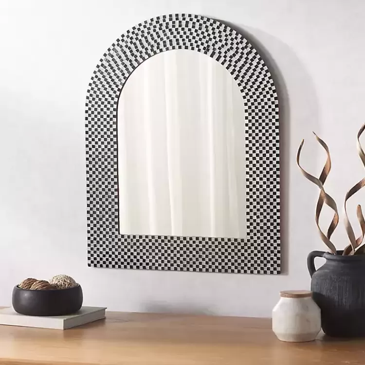 black_and_white_checkered_arch_wall_mirror_3.webp Black and White Checkered Arch Wall Mirror>Kirklands Home Outlet