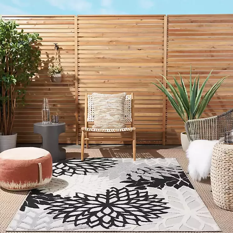 Black and White Floral Outdoor Area Rug, 5x7>Kirklands Home Hot