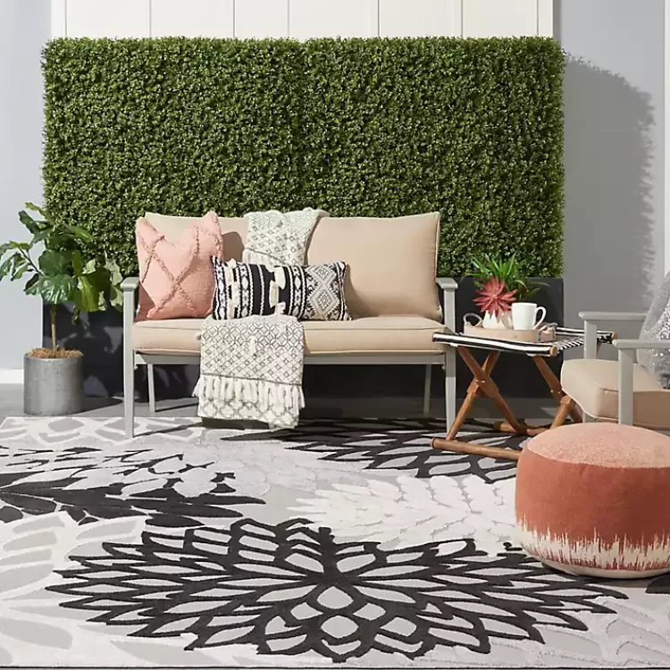 black_and_white_floral_outdoor_area_rug_x_5.webp Black and White Floral Outdoor Area Rug, 7x10>Kirklands Home Hot