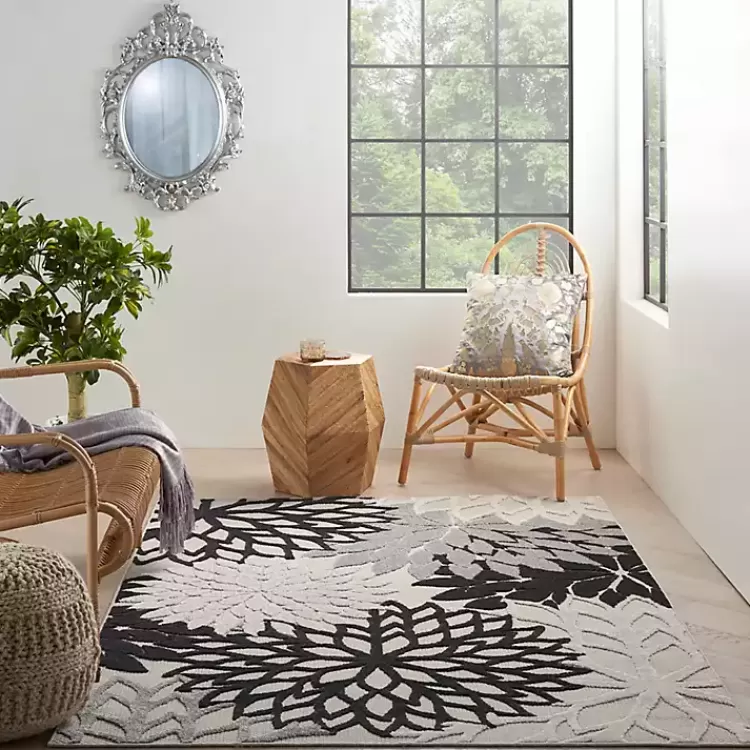 Black and White Floral Outdoor Area Rug, 5x7>Kirklands Home Hot