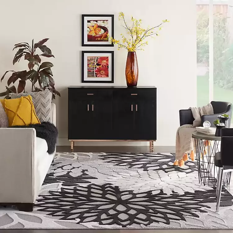 black_and_white_floral_outdoor_area_rug_x_7.webp Black and White Floral Outdoor Area Rug, 7x10>Kirklands Home Hot