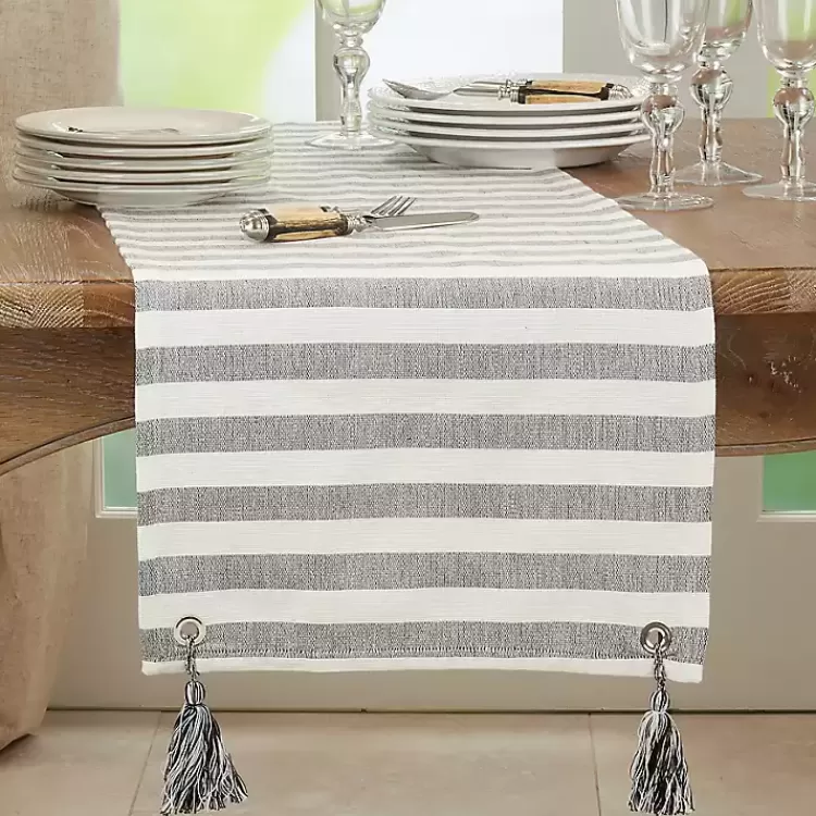 Black and White Rustic Stripe Tassel Table Runner>Kirklands Home Best