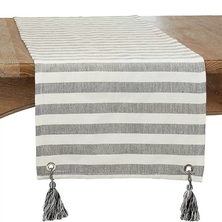Black and White Rustic Stripe Tassel Table Runner>Kirklands Home Best