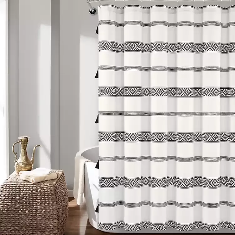 Black and White Striped Boho Shower Curtain>Kirklands Home Discount