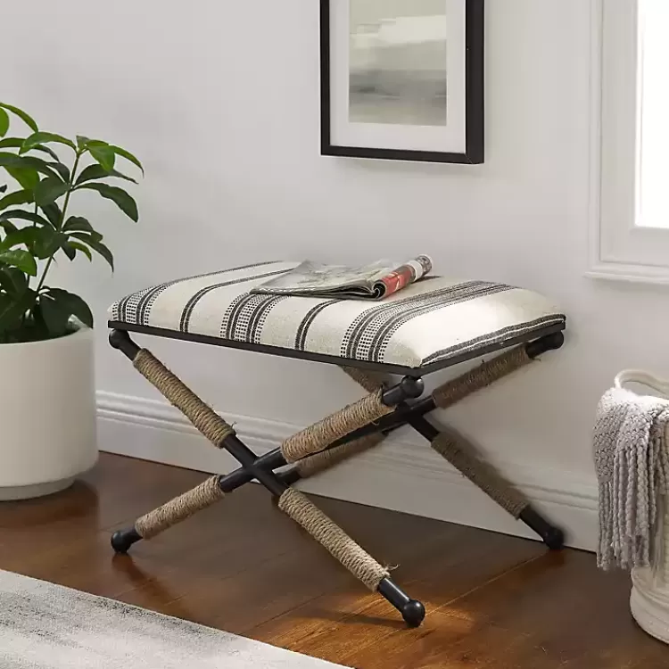 Black and White Striped Upholstered Ottoman>Kirklands Home Best Sale