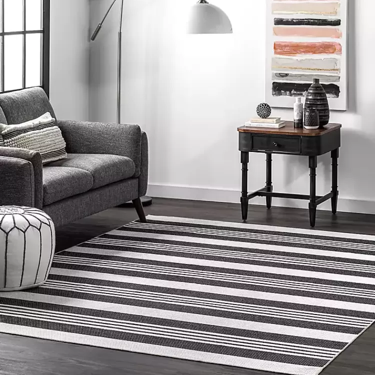 Black and White Striped Washable Area Rug, 4x6>Kirklands Home Best Sale