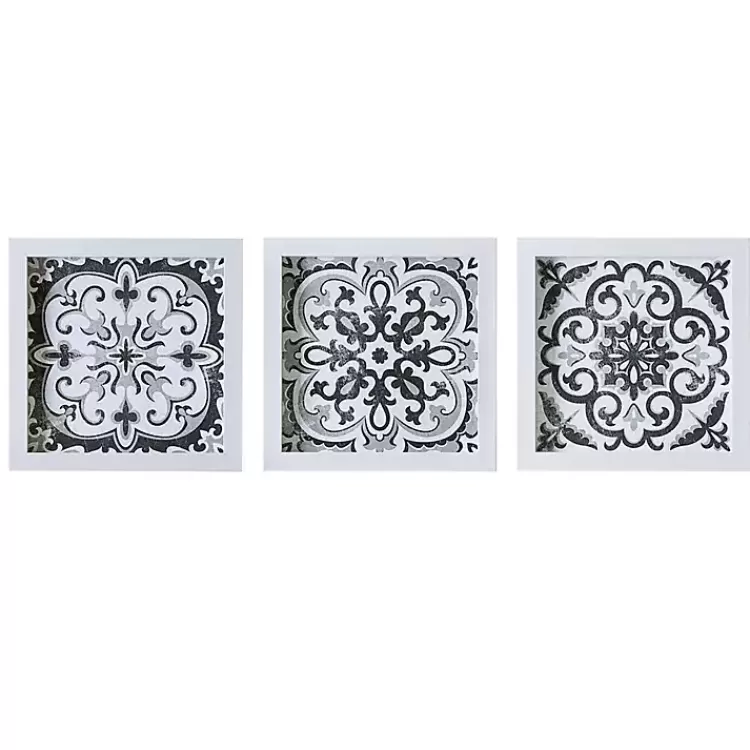 Black and White Tile Framed Art Prints, Set of 3>Kirklands Home Cheap