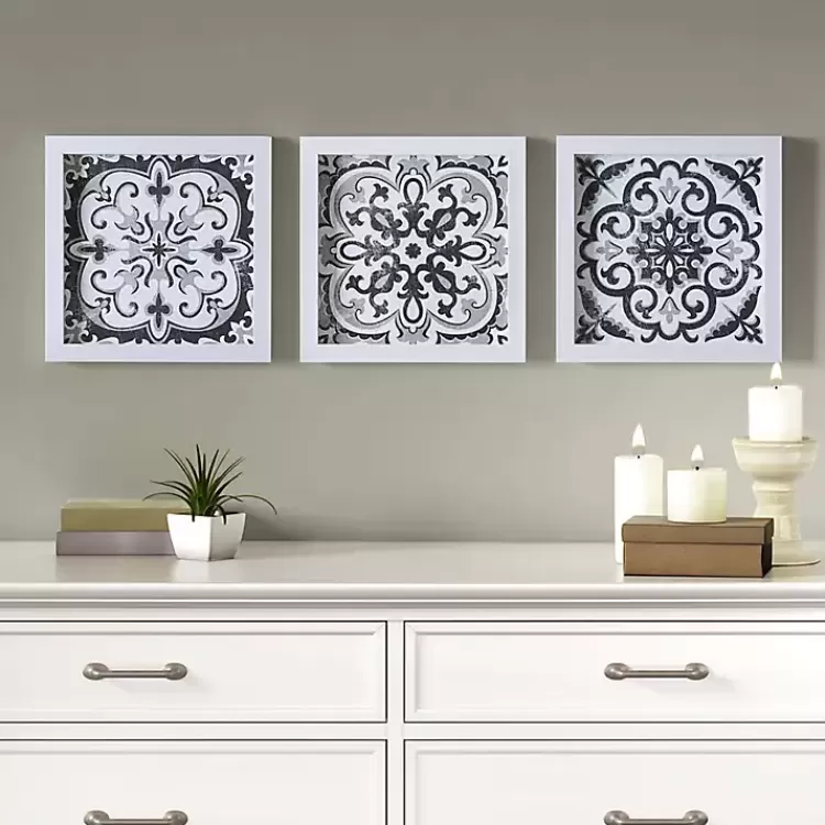 Black and White Tile Framed Art Prints, Set of 3>Kirklands Home Cheap