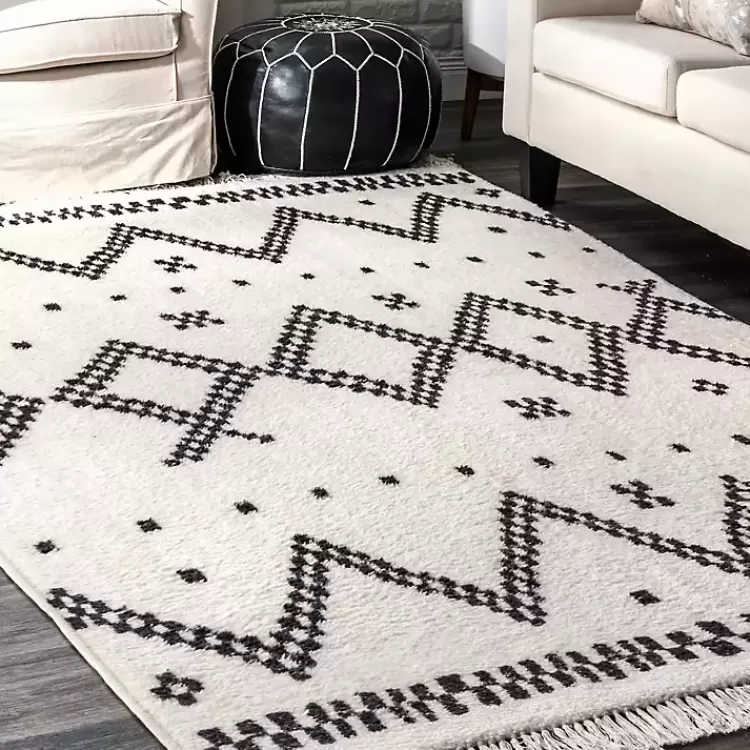 Black and White Tracy Fringed Area Rug, 5x8>Kirklands Home Online