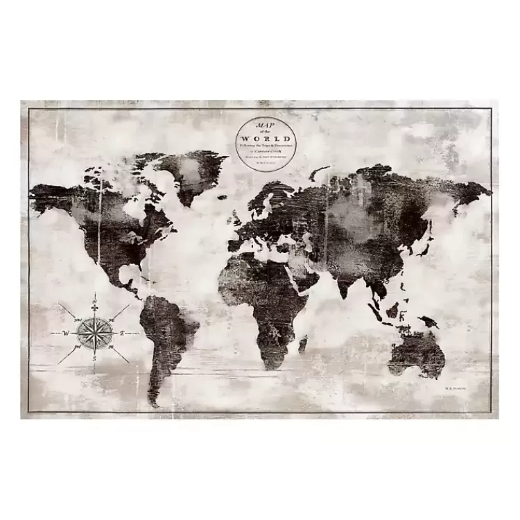Black and White World Map Giclee Canvas Art Print>Kirklands Home Discount