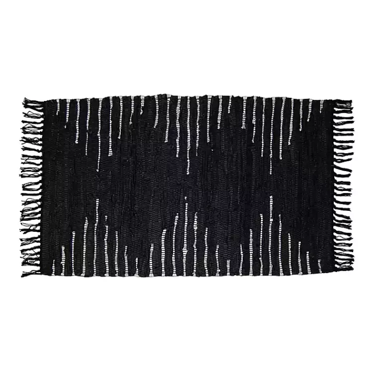 Black Artisanal Leather Diamond Scatter Rug>Kirklands Home Sale