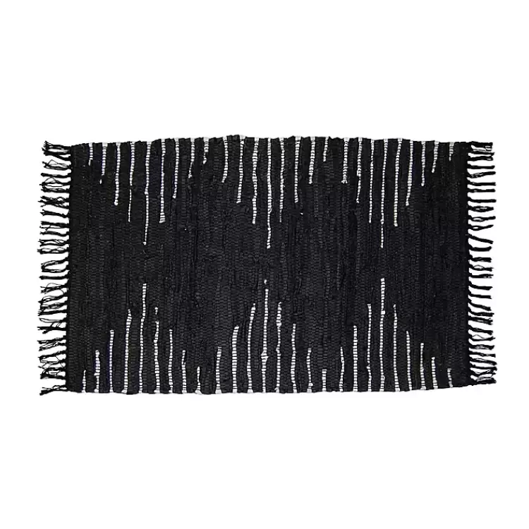 Black Artisanal Leather Diamond Scatter Rug>Kirklands Home Sale