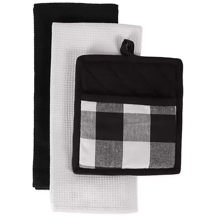 Black Buffalo Check 3-pc. Potholder & Towel Set>Kirklands Home Shop