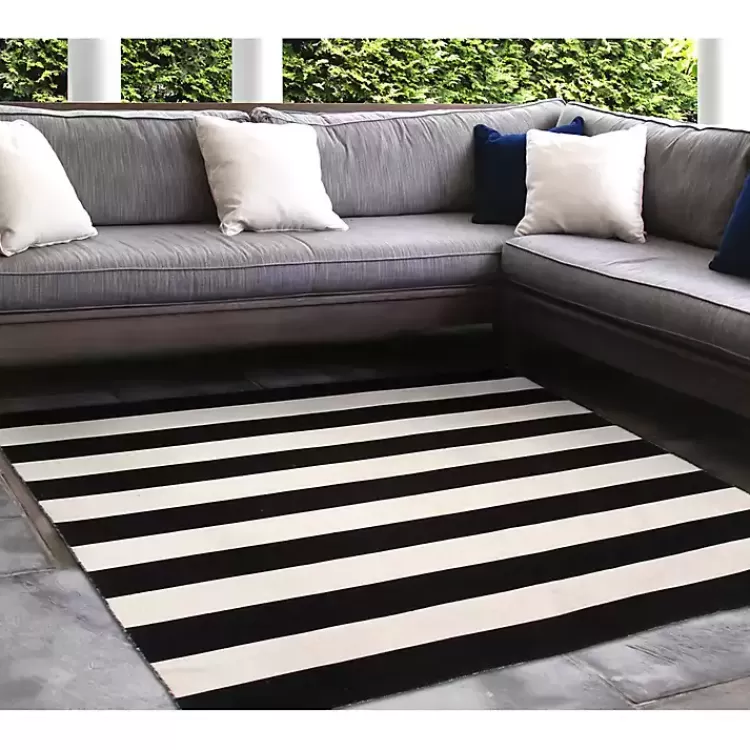 Black Cabana Stripe Indoor/Outdoor Area Rug, 8x8>Kirklands Home Cheap