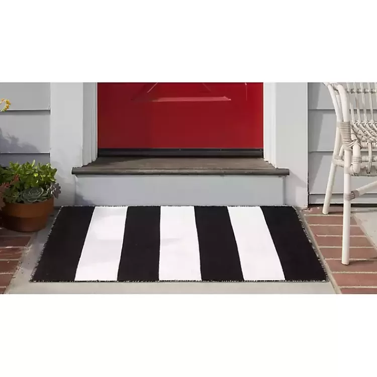 Black Cabana Stripe Indoor/Outdoor Scatter Rug>Kirklands Home Hot