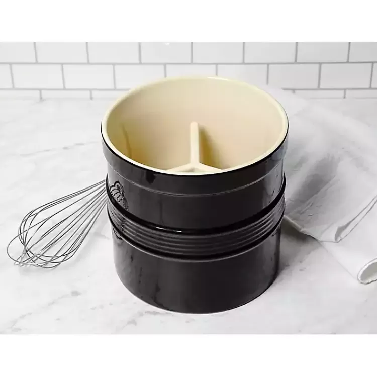black_ceramic_oversized_crock_with_divider_6.webp Ceramic Oversized Crock with Divider>Kirklands Home Cheap