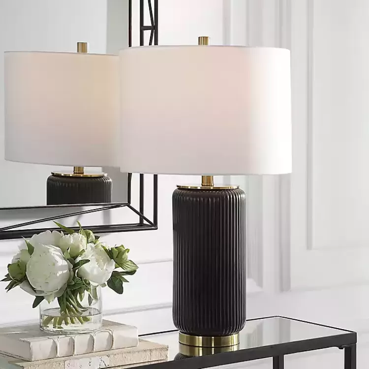 Black Ceramic Ribbed Table Lamp>Kirklands Home Outlet