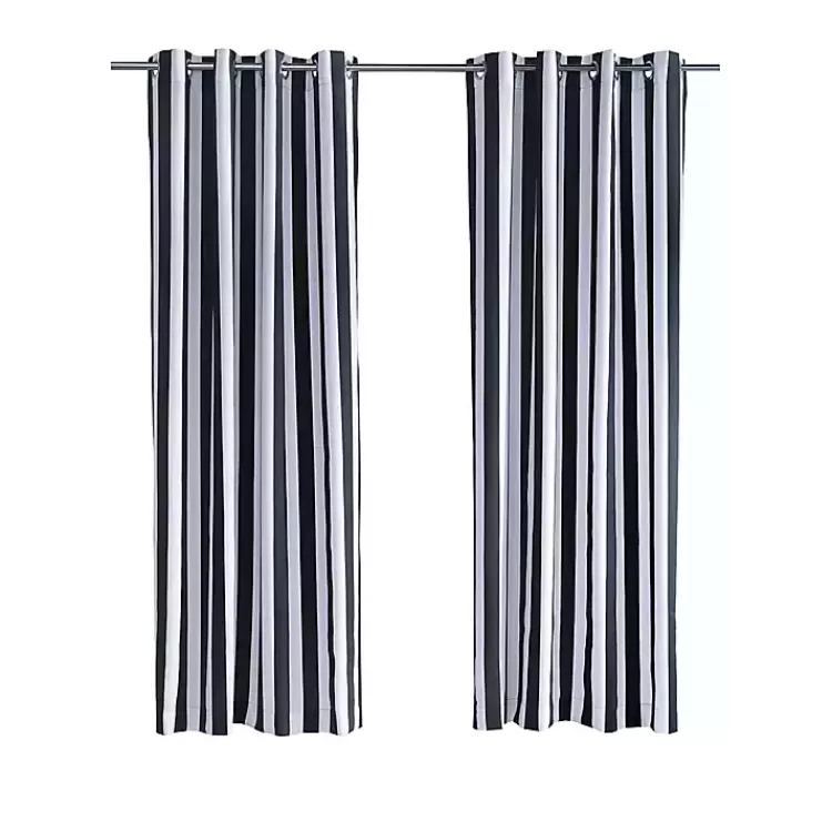 Black Coastal Stripe Outdoor Curtain Panel, 96 in.>Kirklands Home Shop