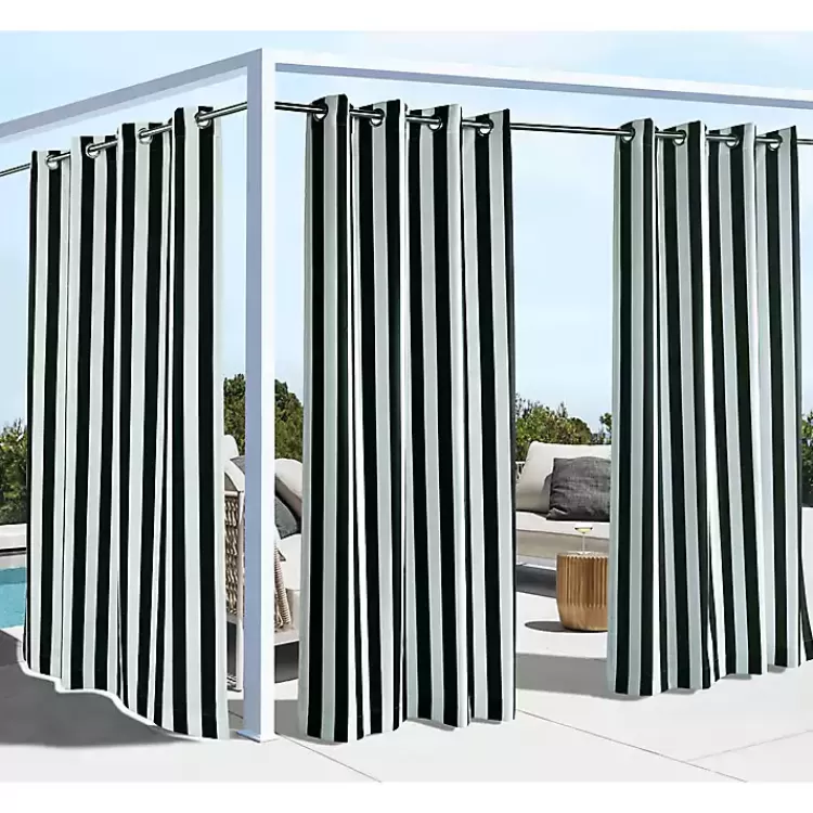 Black Coastal Stripe Outdoor Curtain Panel, 84 in.>Kirklands Home Online