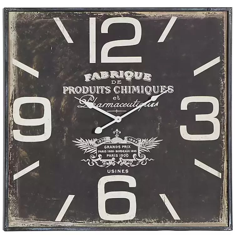 Black Distressed Wood Face Square Clock>Kirklands Home New