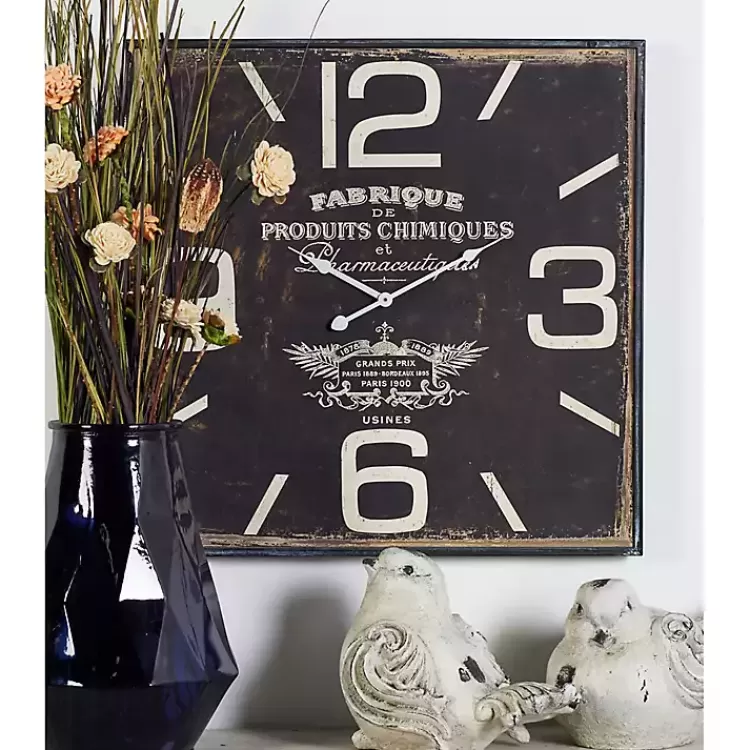 Black Distressed Wood Face Square Clock>Kirklands Home New