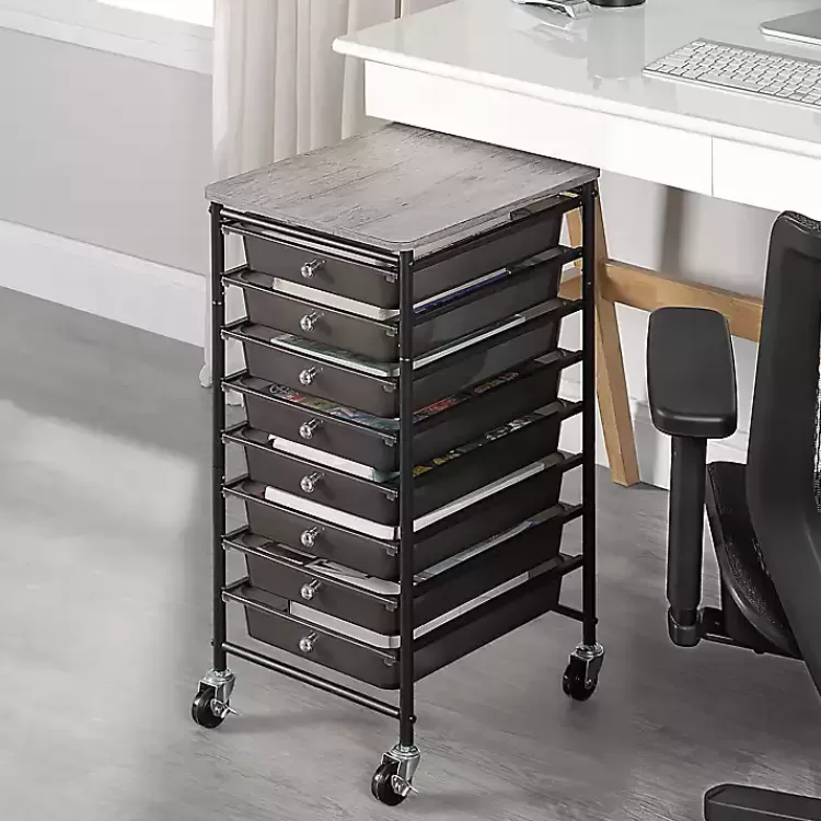 black_drawer_rolling_storage_cart_2.webp 8-Drawer Rolling Storage Cart>Kirklands Home Sale