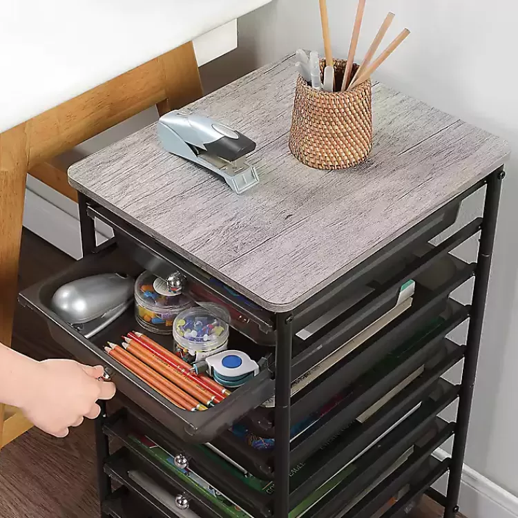 black_drawer_rolling_storage_cart_3.webp 8-Drawer Rolling Storage Cart>Kirklands Home Sale