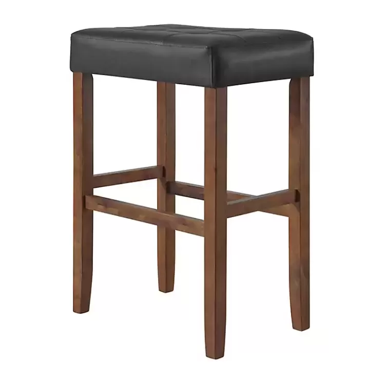 Black Faux Leather Madison Walnut Stool>Kirklands Home Discount