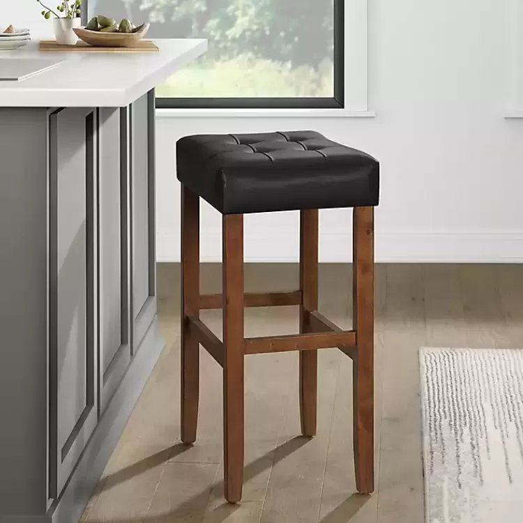black_faux_leather_madison_walnut_bar_stool_2.webp Black Faux Leather Madison Walnut Stool>Kirklands Home Discount