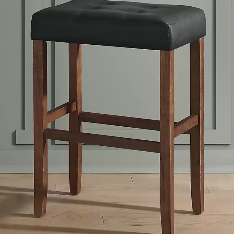 black_faux_leather_madison_walnut_bar_stool_3.webp Black Faux Leather Madison Walnut Stool>Kirklands Home Discount