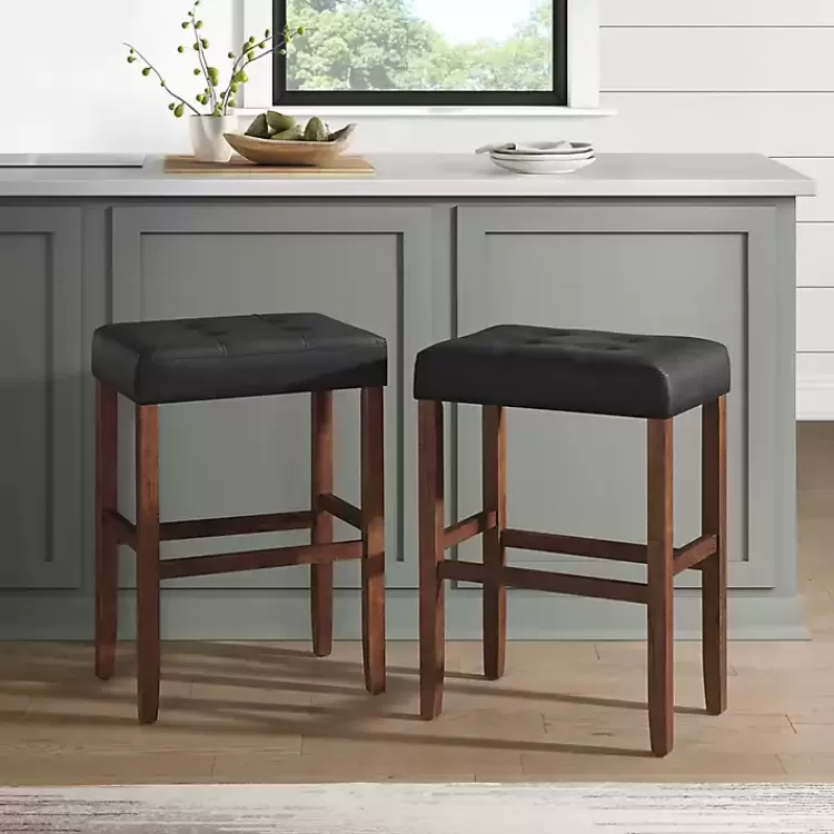 black_faux_leather_madison_walnut_bar_stool_4.webp Black Faux Leather Madison Walnut Stool>Kirklands Home Discount