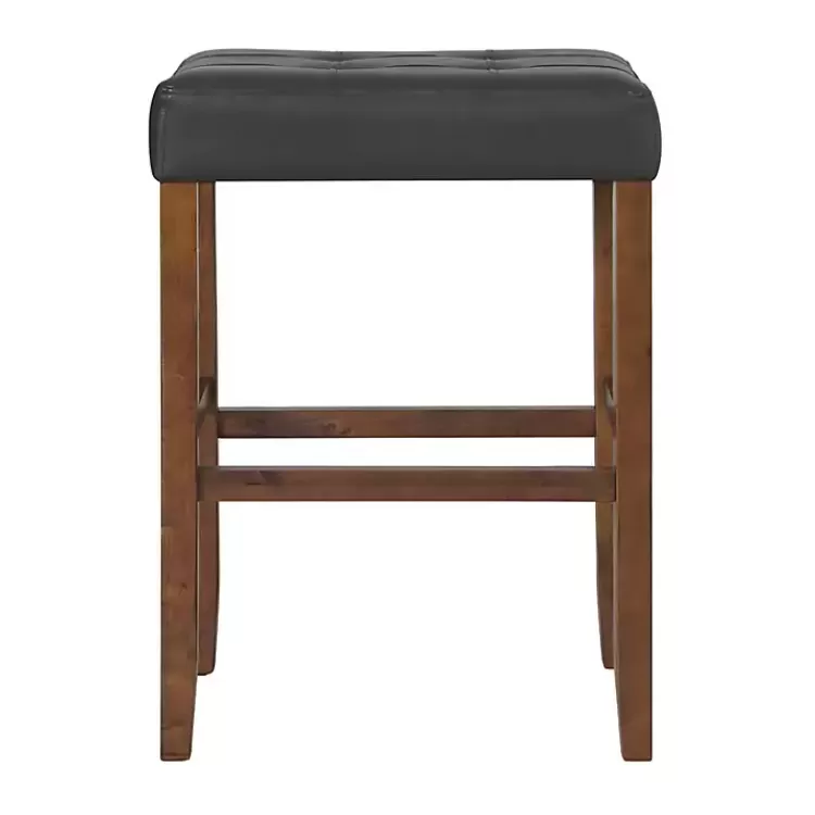 black_faux_leather_madison_walnut_bar_stool_5.webp Black Faux Leather Madison Walnut Stool>Kirklands Home Discount