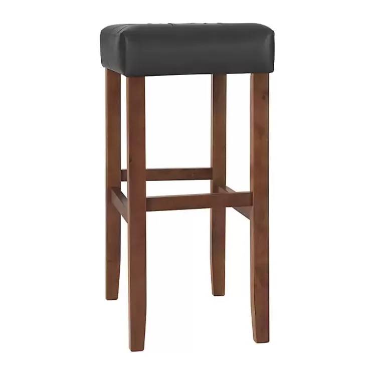 black_faux_leather_madison_walnut_bar_stool_6.webp Black Faux Leather Madison Walnut Stool>Kirklands Home Discount