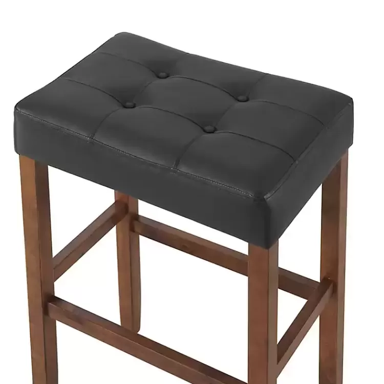 black_faux_leather_madison_walnut_bar_stool_7.webp Black Faux Leather Madison Walnut Stool>Kirklands Home Discount