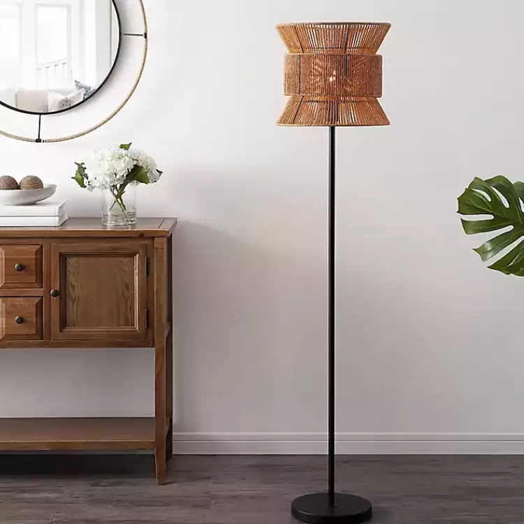 Black Floor Lamp with Natural Woven Shade>Kirklands Home Cheap