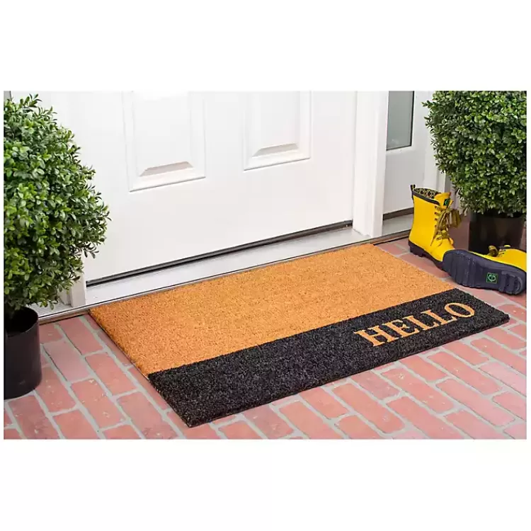 Black Hello Bold Stripe Coir Doormat, 24 in.>Kirklands Home Hot