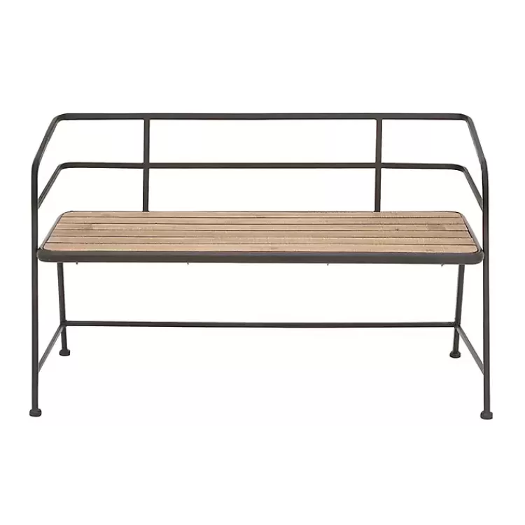 Black Iron and Wooden Seat Industrial Bench>Kirklands Home Best