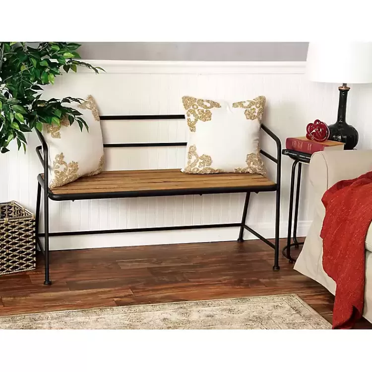 Black Iron and Wooden Seat Industrial Bench>Kirklands Home Best