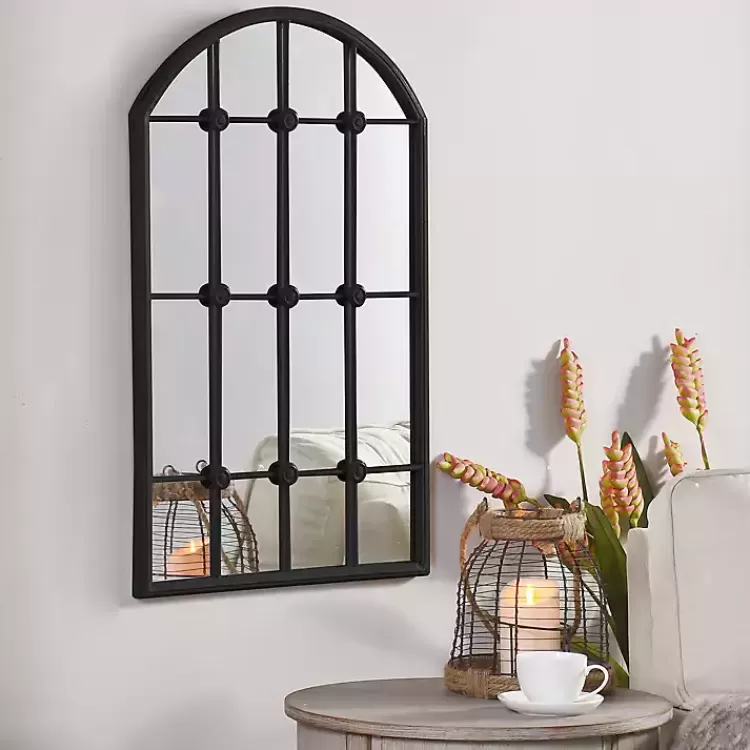 Black Iron Arched Windowpane Mirror>Kirklands Home Online