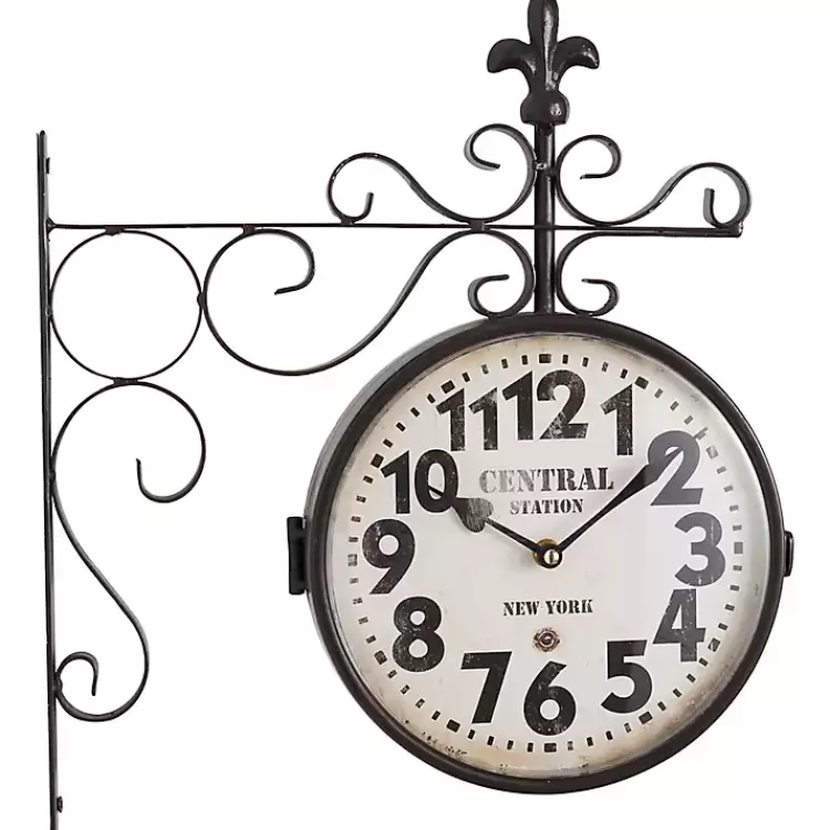 Black Iron Double Sided Scroll Wall Clock>Kirklands Home Online