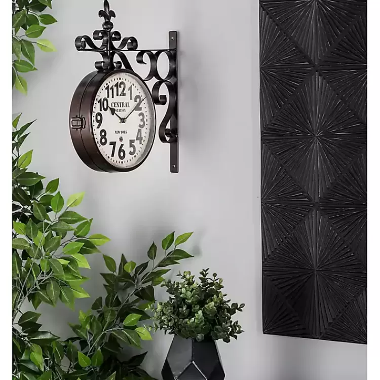 Black Iron Double Sided Scroll Wall Clock>Kirklands Home Online