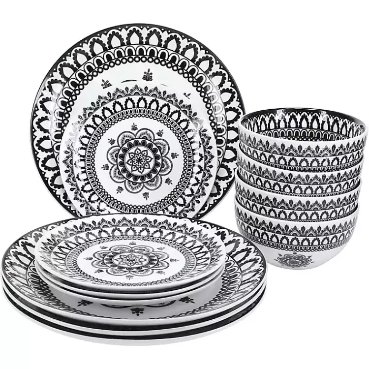 Black Lila Patterned 12-pc. Dinnerware Set>Kirklands Home Sale