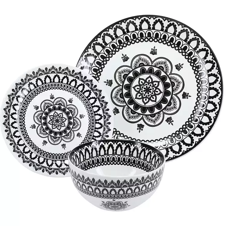 Black Lila Patterned 12-pc. Dinnerware Set>Kirklands Home Sale