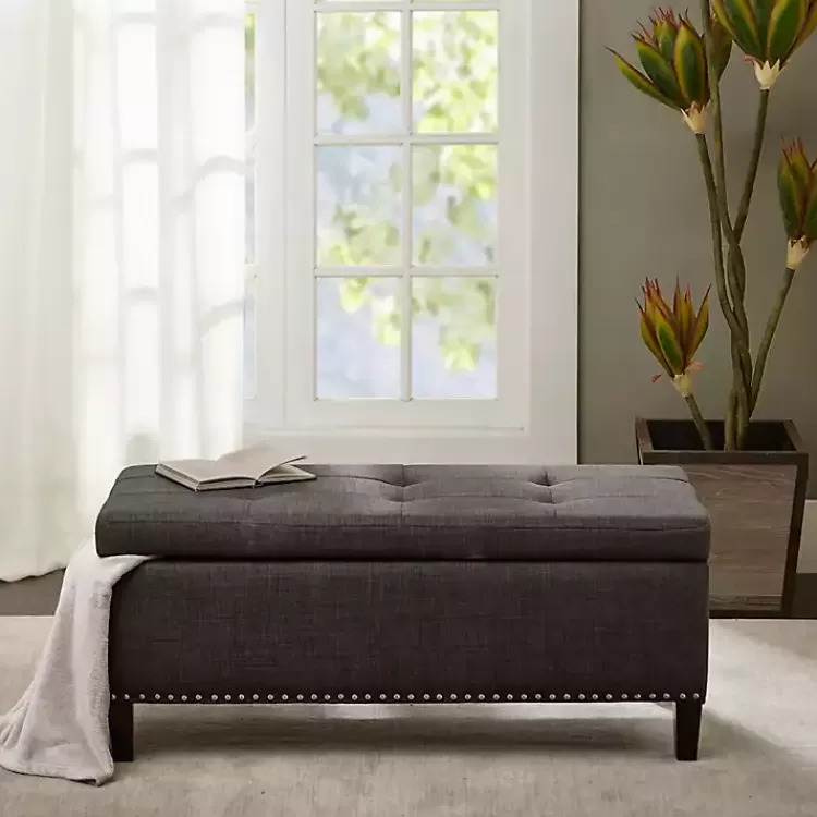 Linen Button Tufted Storage Bench>Kirklands Home Outlet