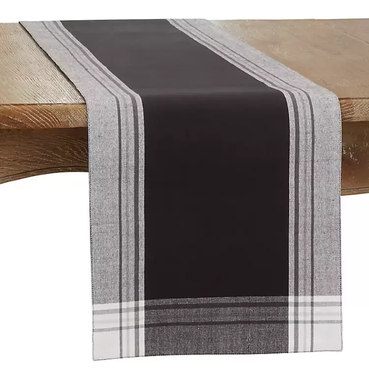 Black Long Stripe Bordered Table Runner, 72 in.>Kirklands Home Shop