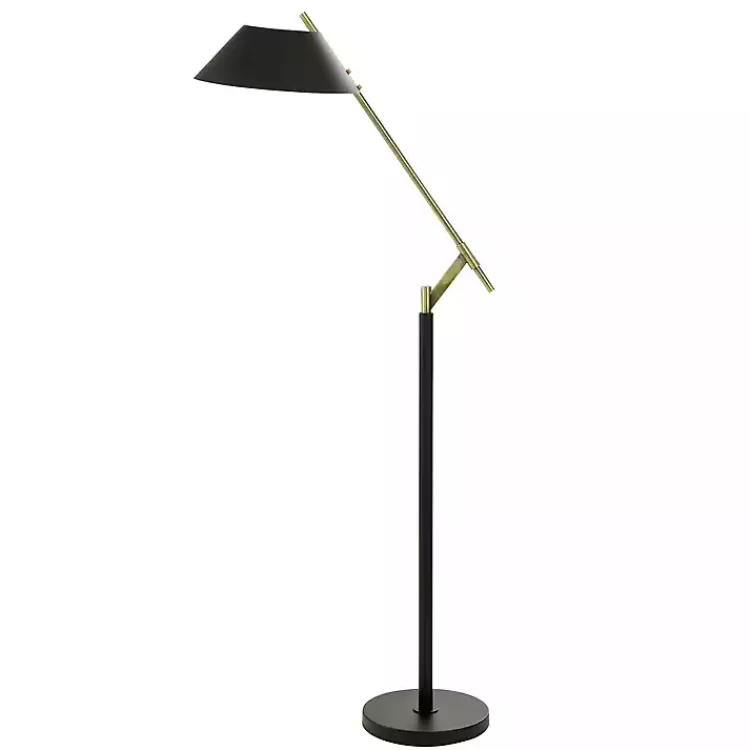 Black Metal & Brass Angled Arm Task Floor Lamp>Kirklands Home Cheap