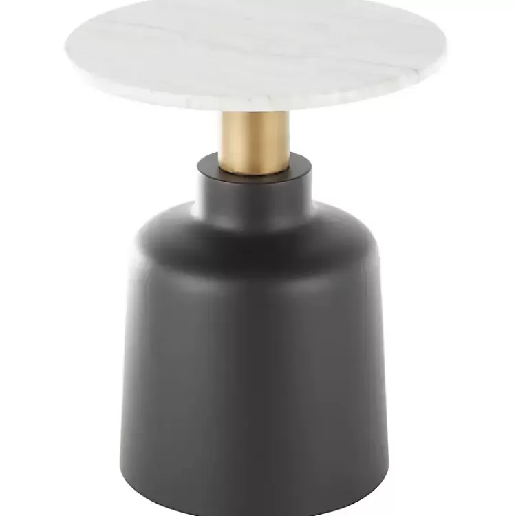 Black Metal & Marble Pedestal Accent Table>Kirklands Home Cheap