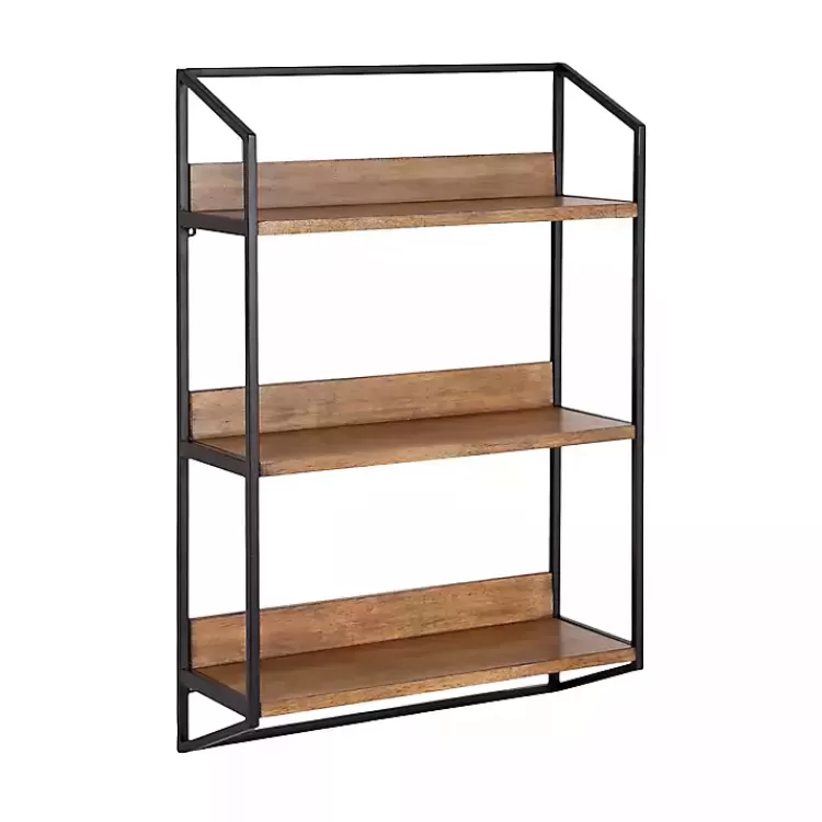 Black Metal & Rustic Wood Tiered Wall Shelf>Kirklands Home Hot
